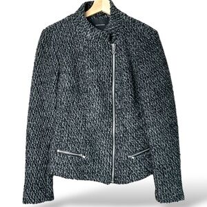 MAISON SCOTCH Wool Blend Boucle Moto Style Blazer Faux Leather Trim US Sz 2